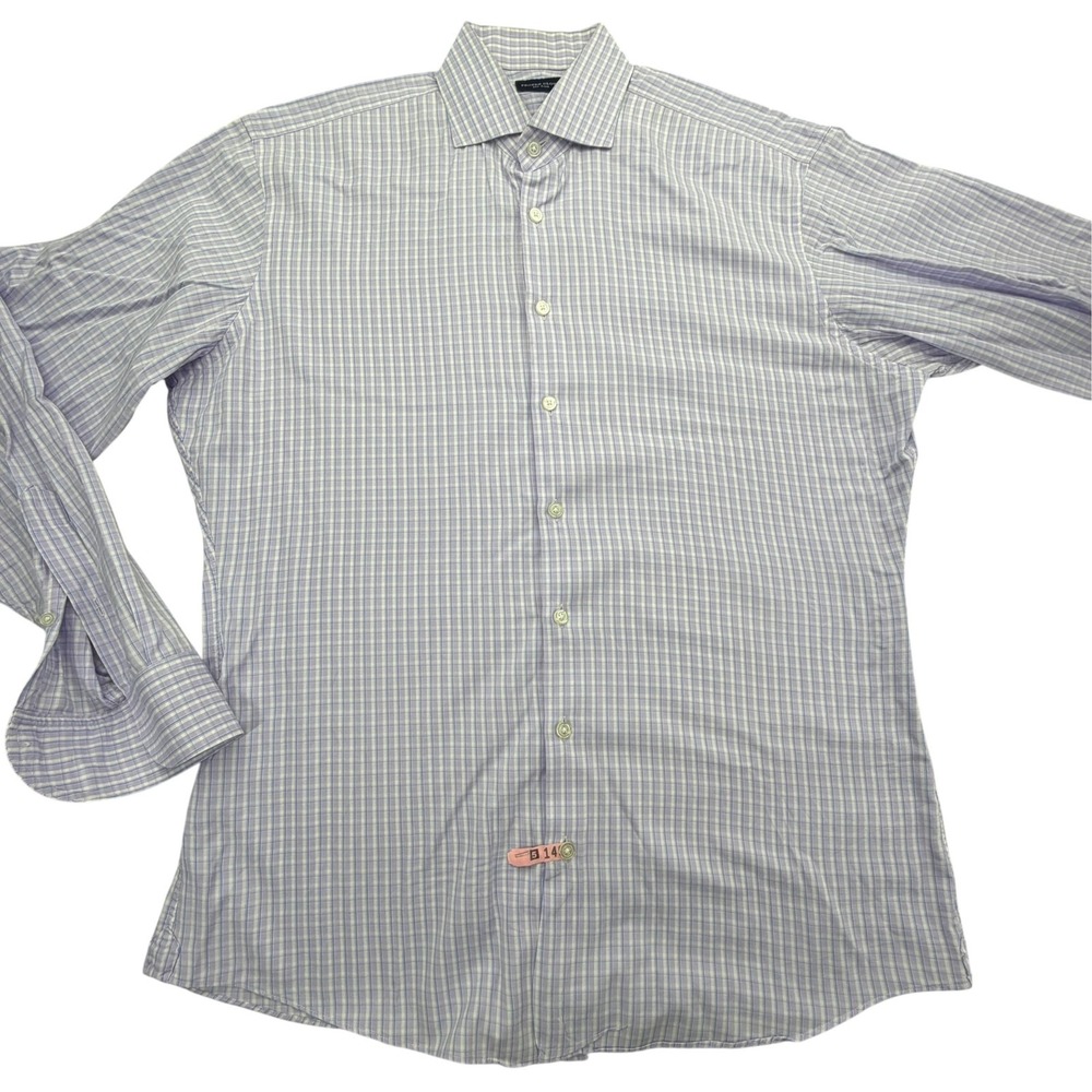Proper Cloth Shirt Mens 16 - 36 Purple Check Long Sleeve Point Collar Cotton